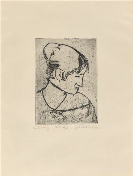 Frauenkopf im Profil nach rechts - Peter August Böckstiegel