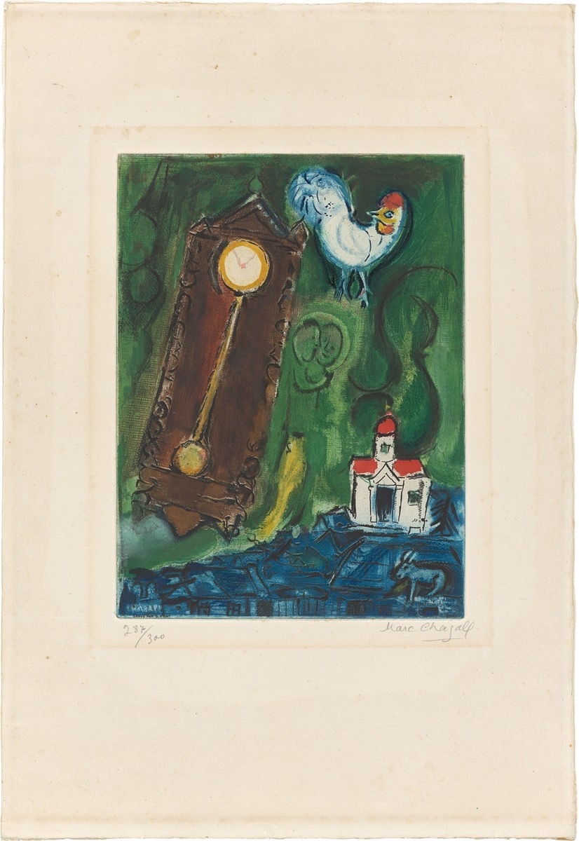 Artwork by Marc Chagall, L'Horloge – Le Pendule, Made of Colour Aquatint And Etching On Bfk Rives Wove Paper