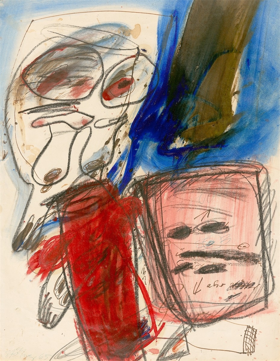 Artwork by Walter Stöhrer, No. 8, Made of Oil, Gouache, Charcoal, Ink, Pencil And Ballpoint Pen On Thin Laid Paper