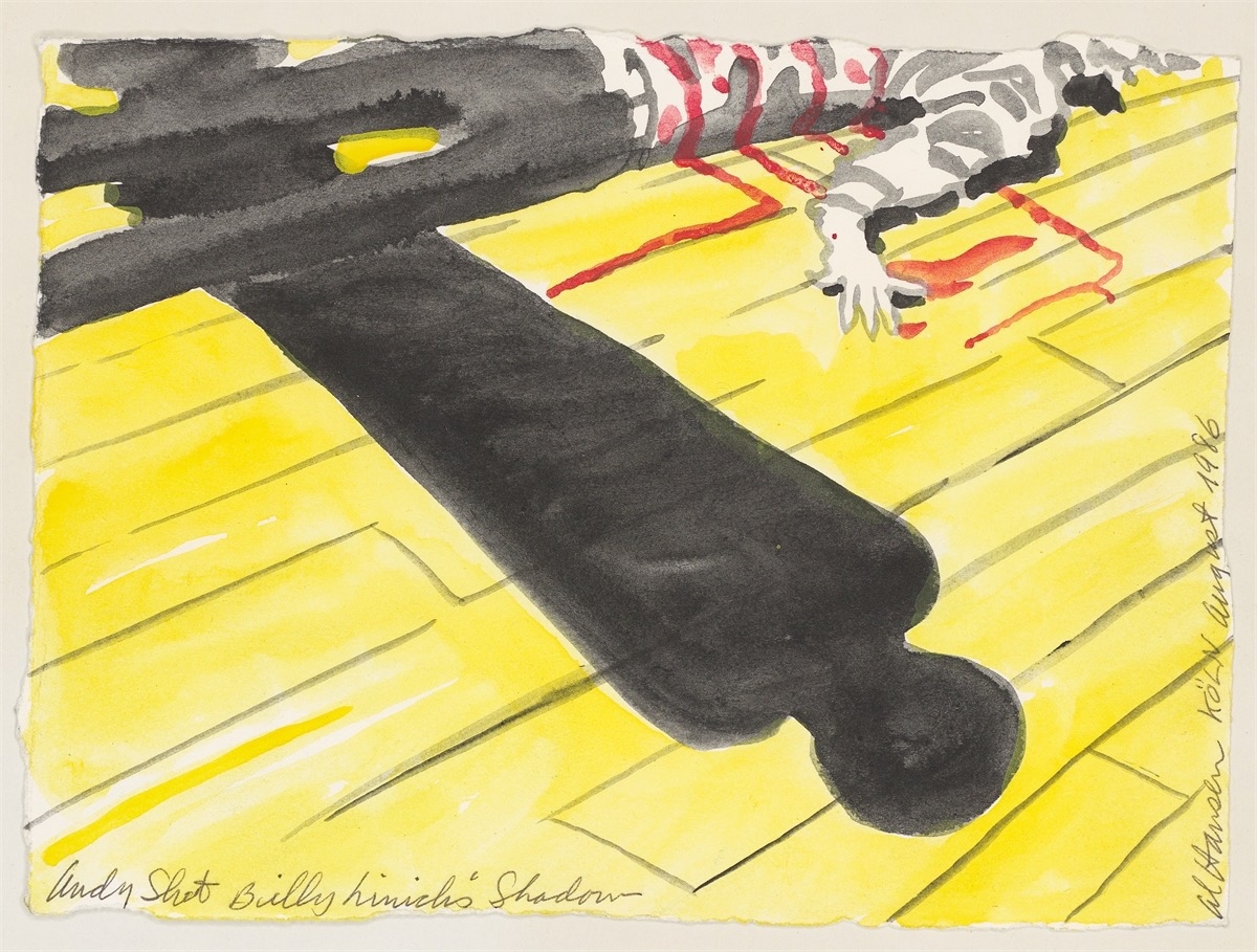 Artwork by Al Hansen, Andy Shot Billy Linichs' Shadow, Made of Watercolour On Paper