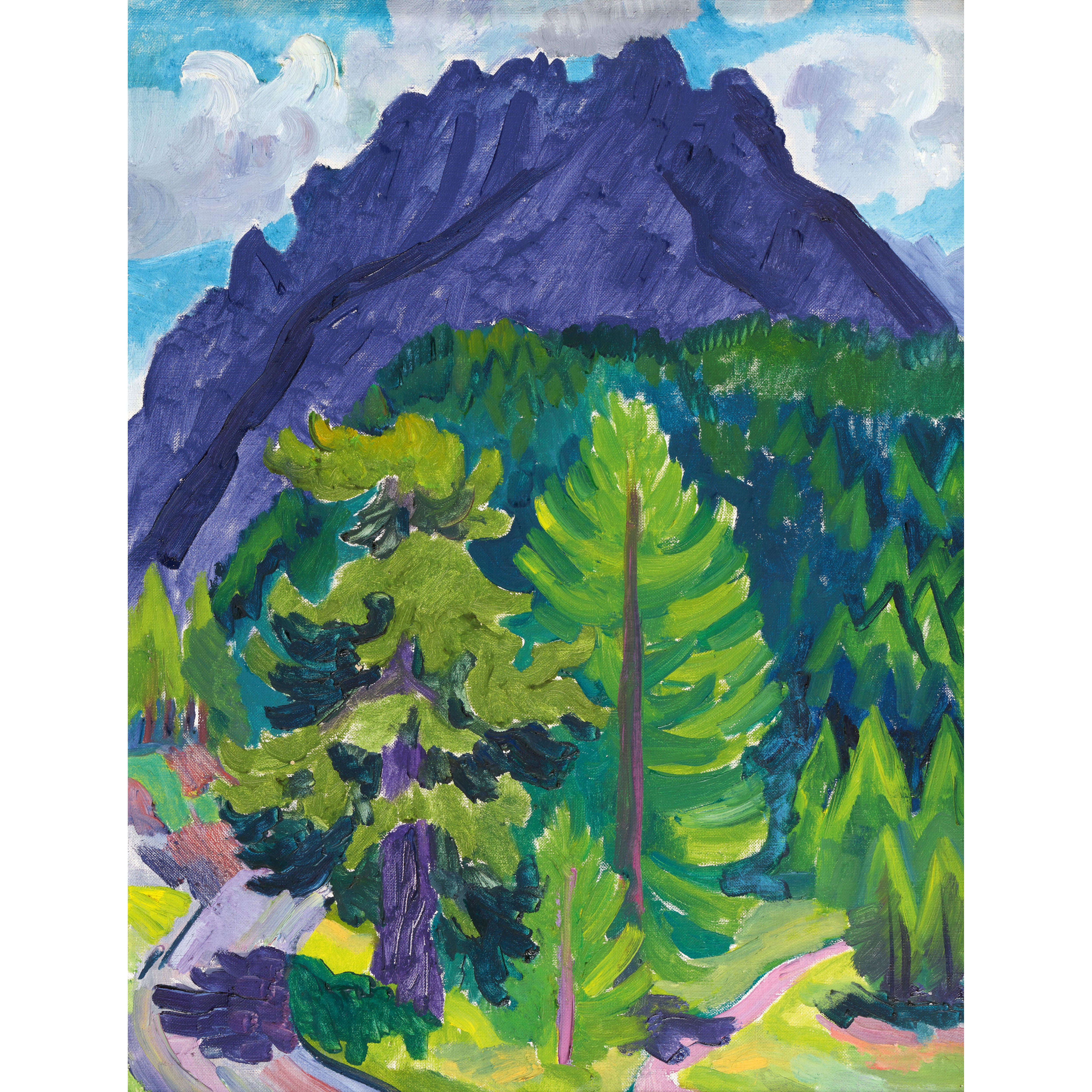 Artwork by Johannes Itten, Im Gebirge (Berg und Bäume), Made of oil on canvas