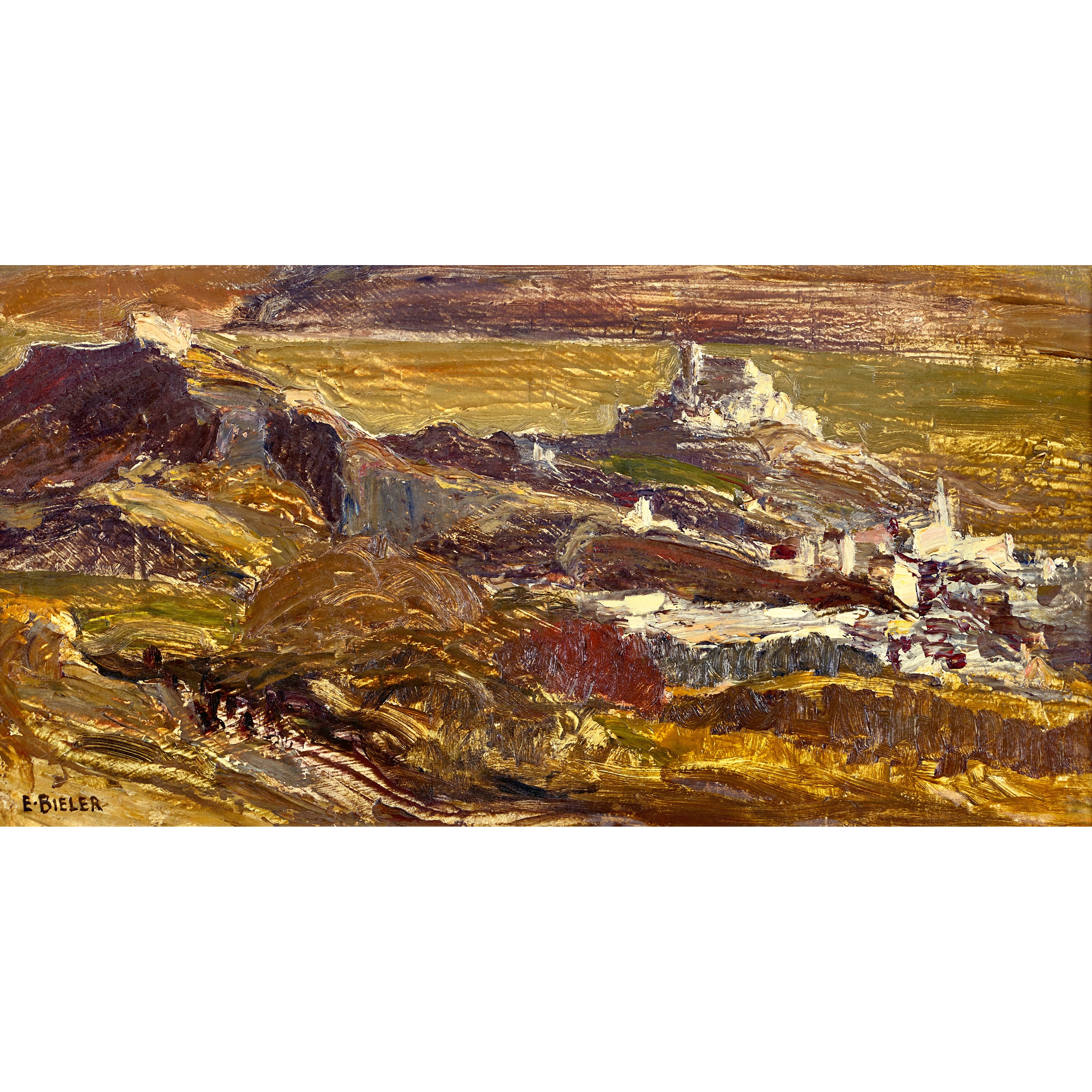 Artwork by Ernest Biéler, Le château de Tourbillon et la basilique de Valère, Made of oil on cardboard