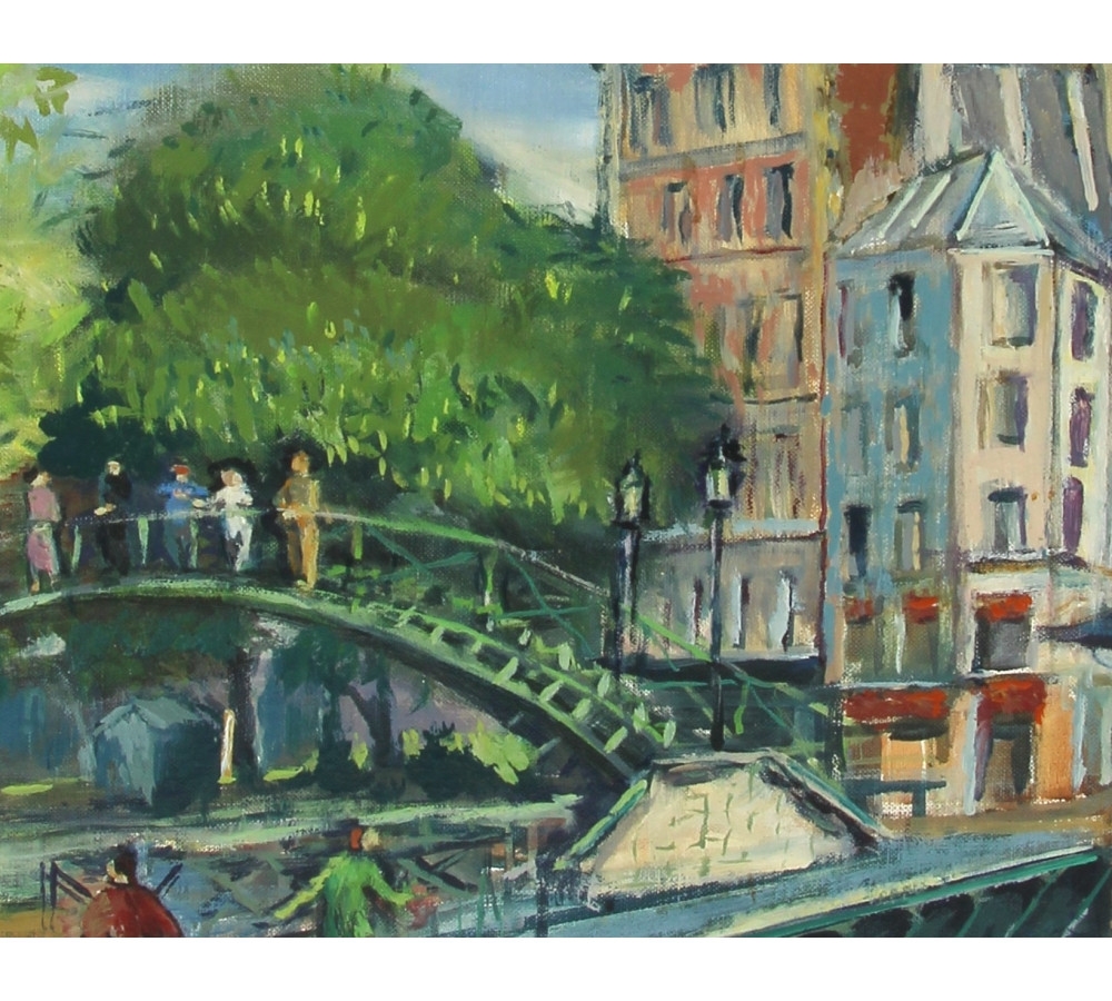 Artwork by Alain Gravie, Paris, Canal Saint-Martin, Made of oil on canvas