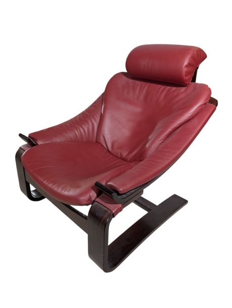 Artwork by Ake Fribyter, Kroken model, Made of Thermoformed Wood Frame With Rosewood Veneer, Red Leather Upholstery