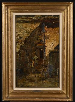 Children in front of a house - Adolphe Joseph Thomas Monticelli