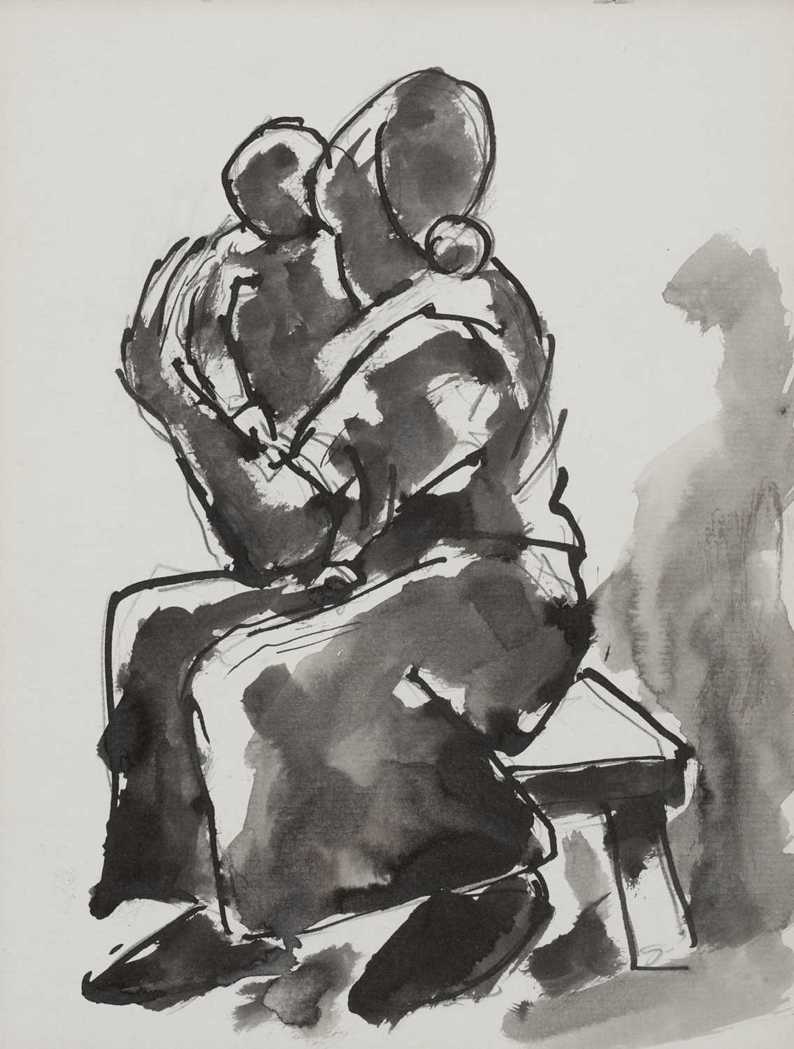 Artwork by Josef Herman, Mother and Child, Made of Pen, Ink And Wash, With Traces Of Pencil, On Laid Paper