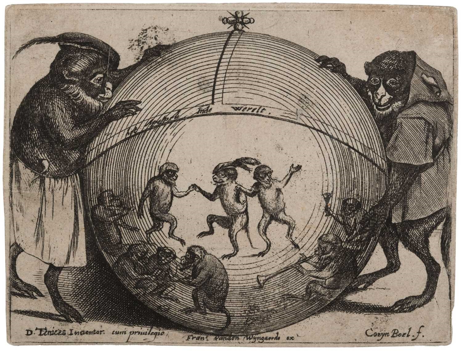 Artwork by Coryn Boel, Het Apenspel im de Wereld, Made of Etching And Engraving On Laid Paper