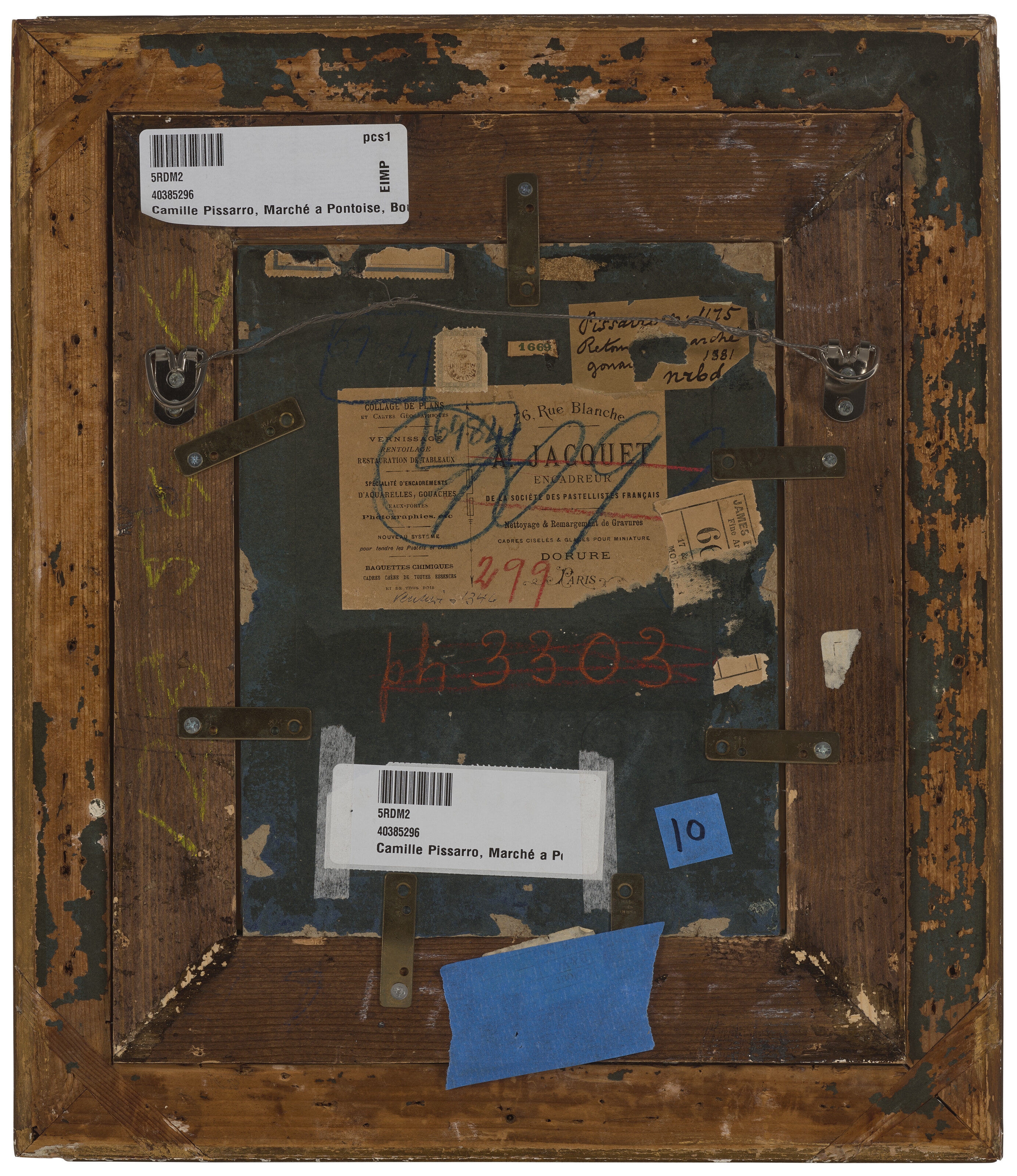 Artwork by Camille Pissarro, Marché à Pontoise, Boulevard des Fossés, Made of gouache on silk laid down on paper