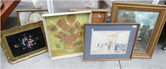 Framed Print of Van Gogh Sun Flowers & Assorted Other Prints