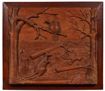 A CARVED HARDWOOD AUSTRALIAN FAUNAL PANEL - Robert Prenzel