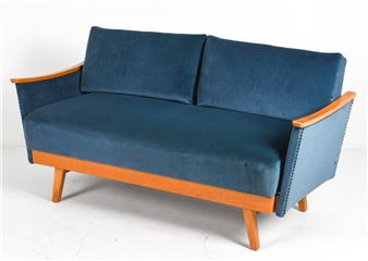 Velour & beech sofa/daybed in the manner of Wilhelm Knoll - Wilhelm Knoll