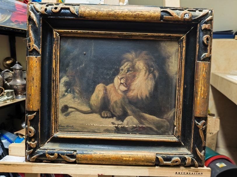Artwork by A. Morot, The reclining lion, Made of Oil On Canvas
