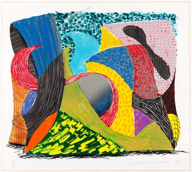 Artwork by David Hockney, Blue Hang Cliff, Made of Lithograph And Screenprint In Colours On Arches Wove