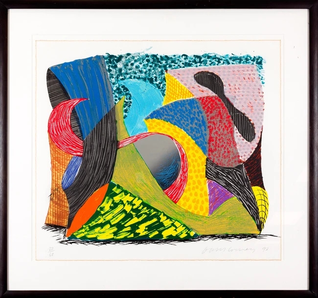 Artwork by David Hockney, Blue Hang Cliff, Made of Lithograph And Screenprint In Colours On Arches Wove