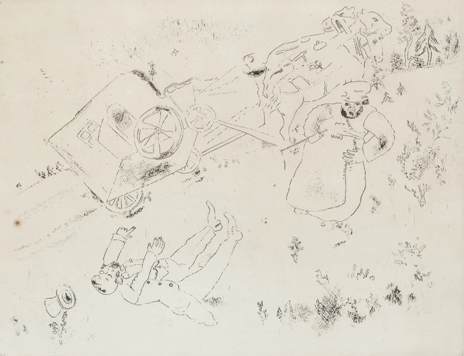 Artwork by Marc Chagall, La Britchka S'est Renversée pl.14, from Les Âmes Mortes, Made of Etching On Wove