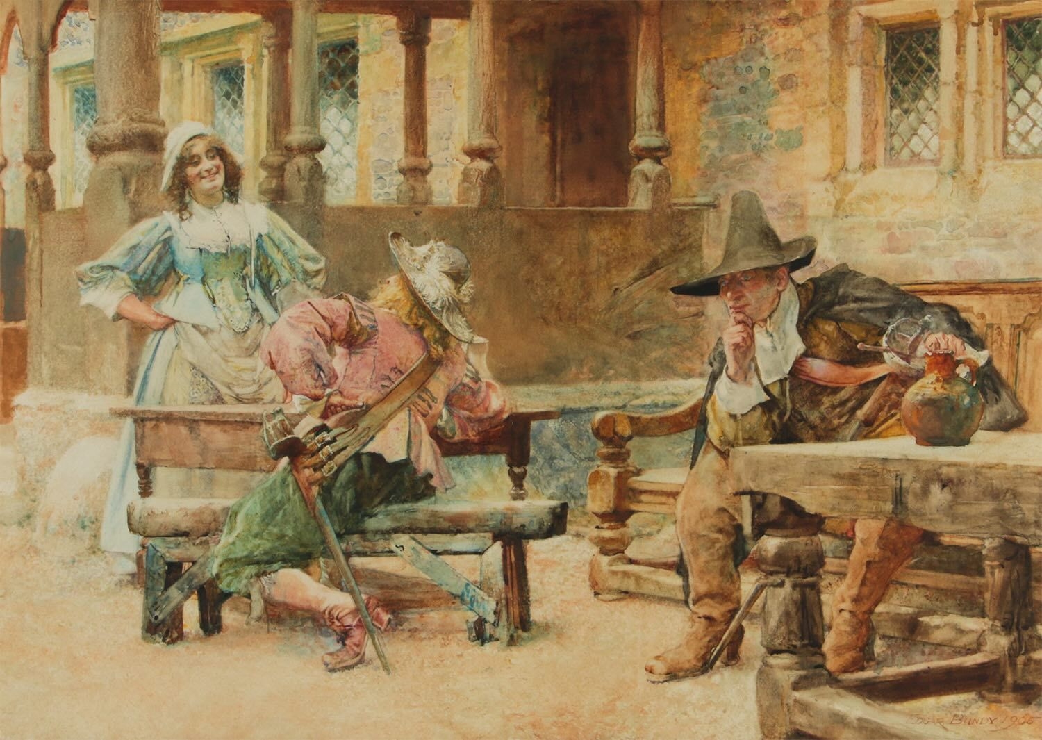 Artwork by Edgar Bundy, THE POPULAR CAVALIER, Made of Watercolour Drawing