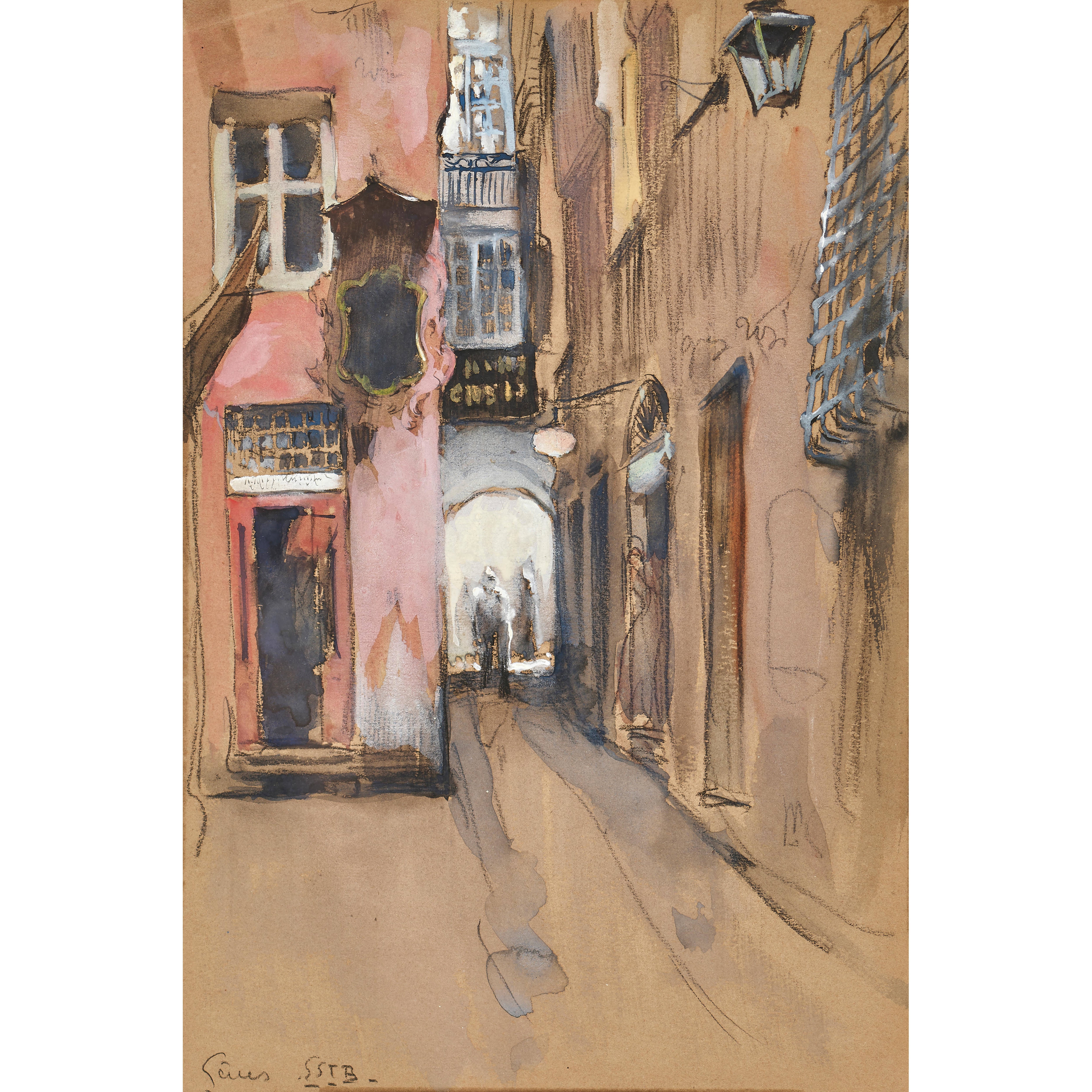 Artwork by Ernest Biéler, Enger Gassenzug in Genua, Made of watercolor, gouache and pencil