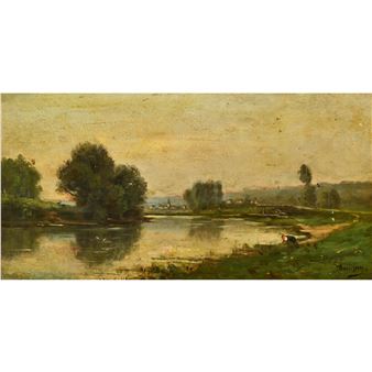 Flusslandschaft mit Wäscherin