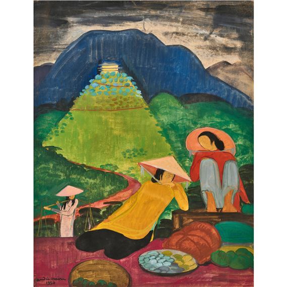 Vietnamesische Landschaft mit Marktfrauen - André Maire
