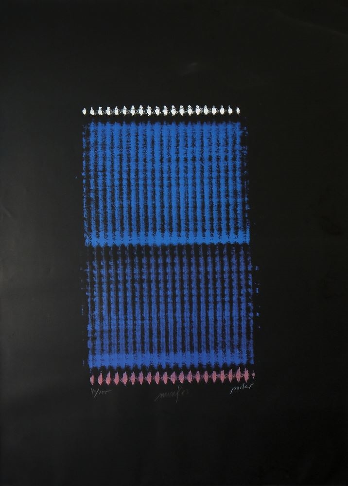 Artwork by Heinz Mack, “Blaues Feld mit Rosa und weißem Horizont”, Made of Farboffset-Lithographie auf "glossy paper"