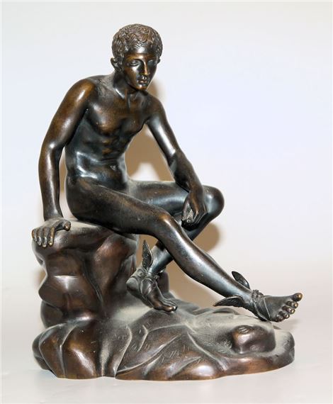 Auf einem Felsen sitzender Hermes - Sabatino de Angelis