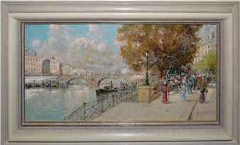Spaziergänger an der Seine in Paris (Promeneurs le long de la Seine à Paris) - Antonio Gravina