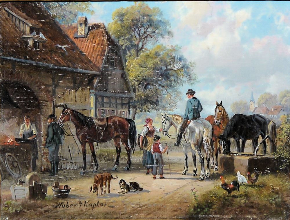 Artwork by Hubert Kaplan, Reiterhof, Made of Öl/Platte