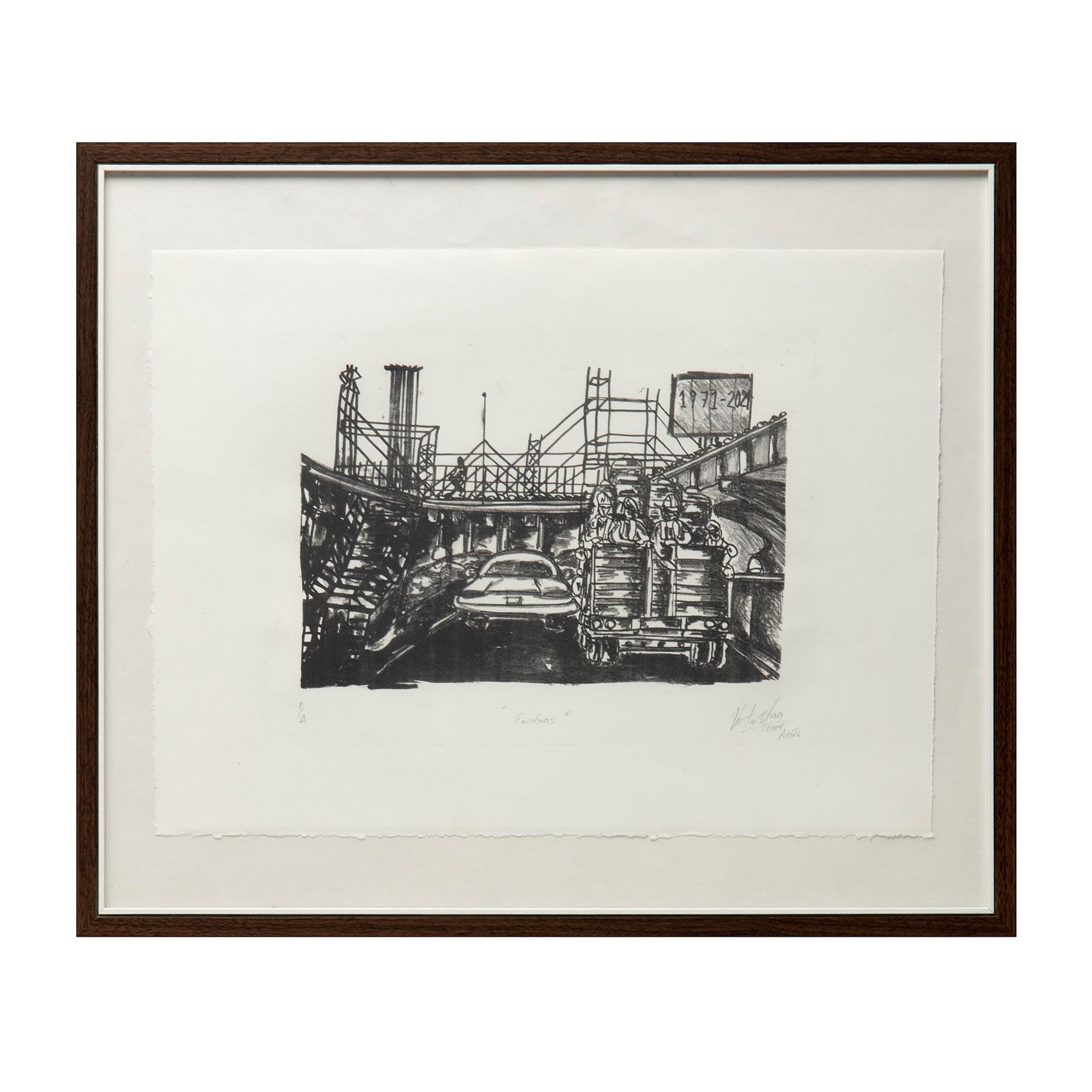 Artwork by Víctor Mora, En las obras, Made of lithograph