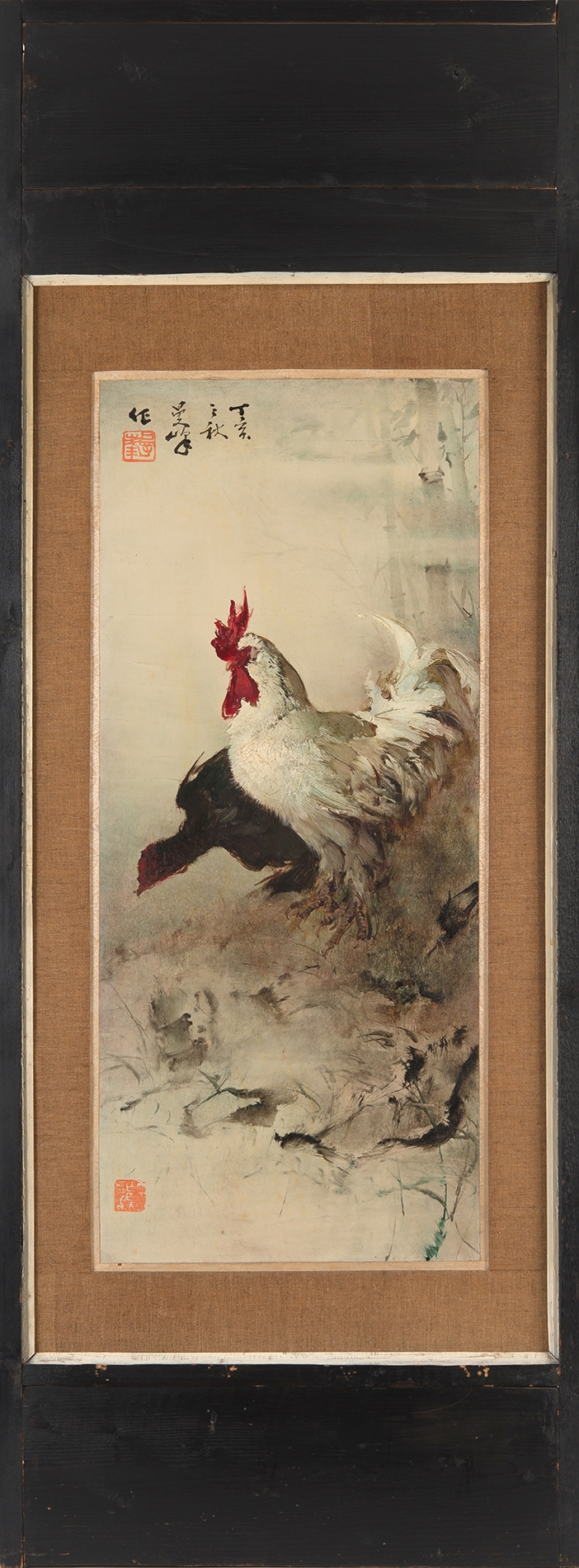 Artwork by Lee Man Fong, Rooster and Hen, Made of Oil On Board