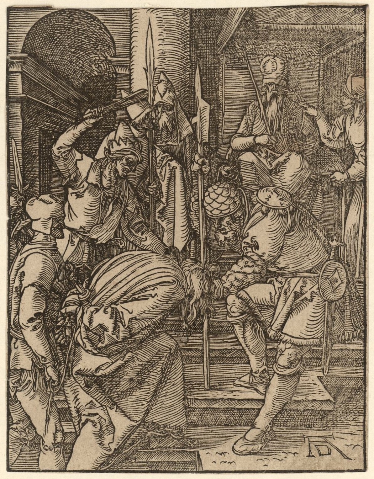 Artwork by Albrecht Dürer, Christ before Annas, Made of Woodcut