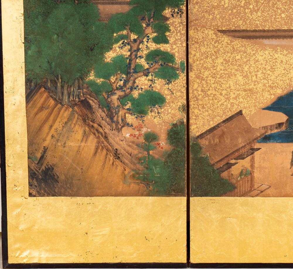 Artwork by Japanese School, Two Japanese Edo Period Three-Panel Screens, Made of Layered Gold Leaf, Ink, And Mineral Pigments