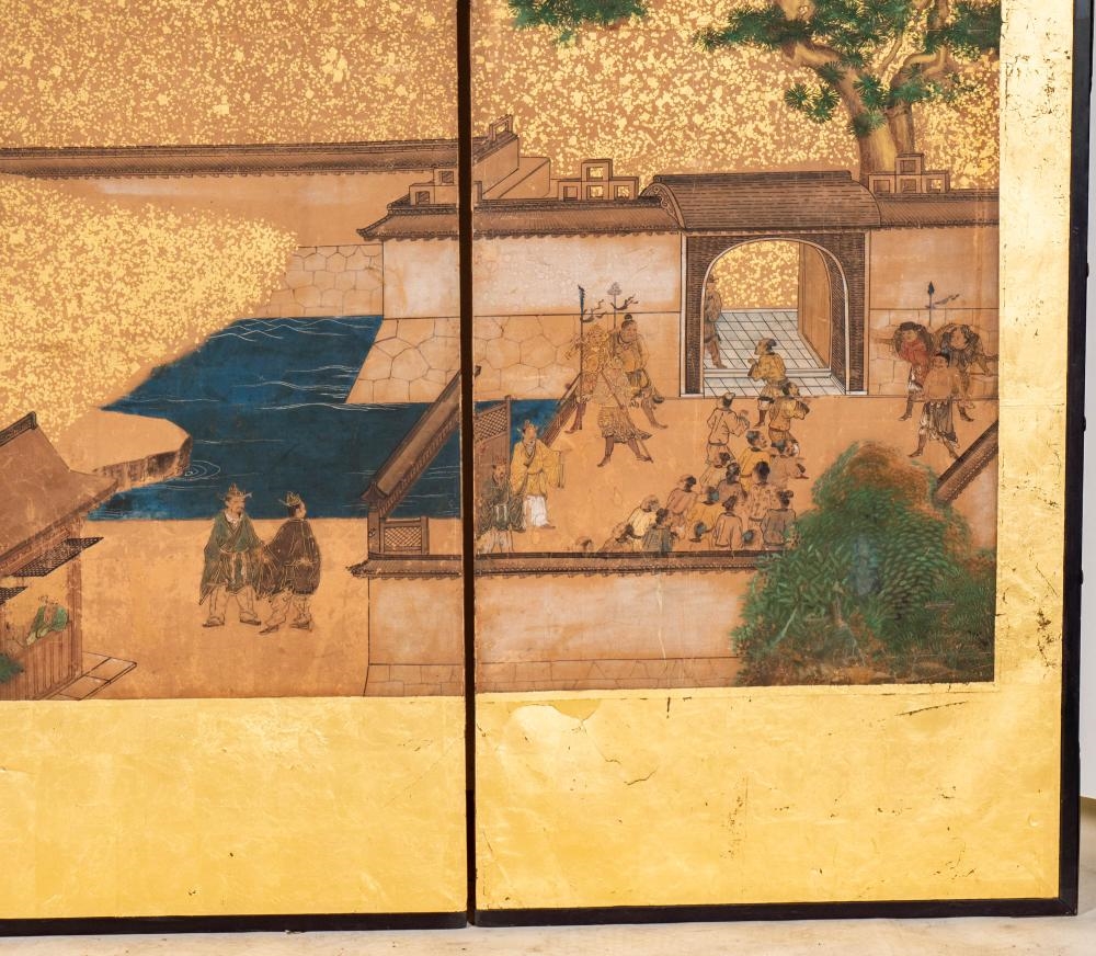 Artwork by Japanese School, Two Japanese Edo Period Three-Panel Screens, Made of Layered Gold Leaf, Ink, And Mineral Pigments