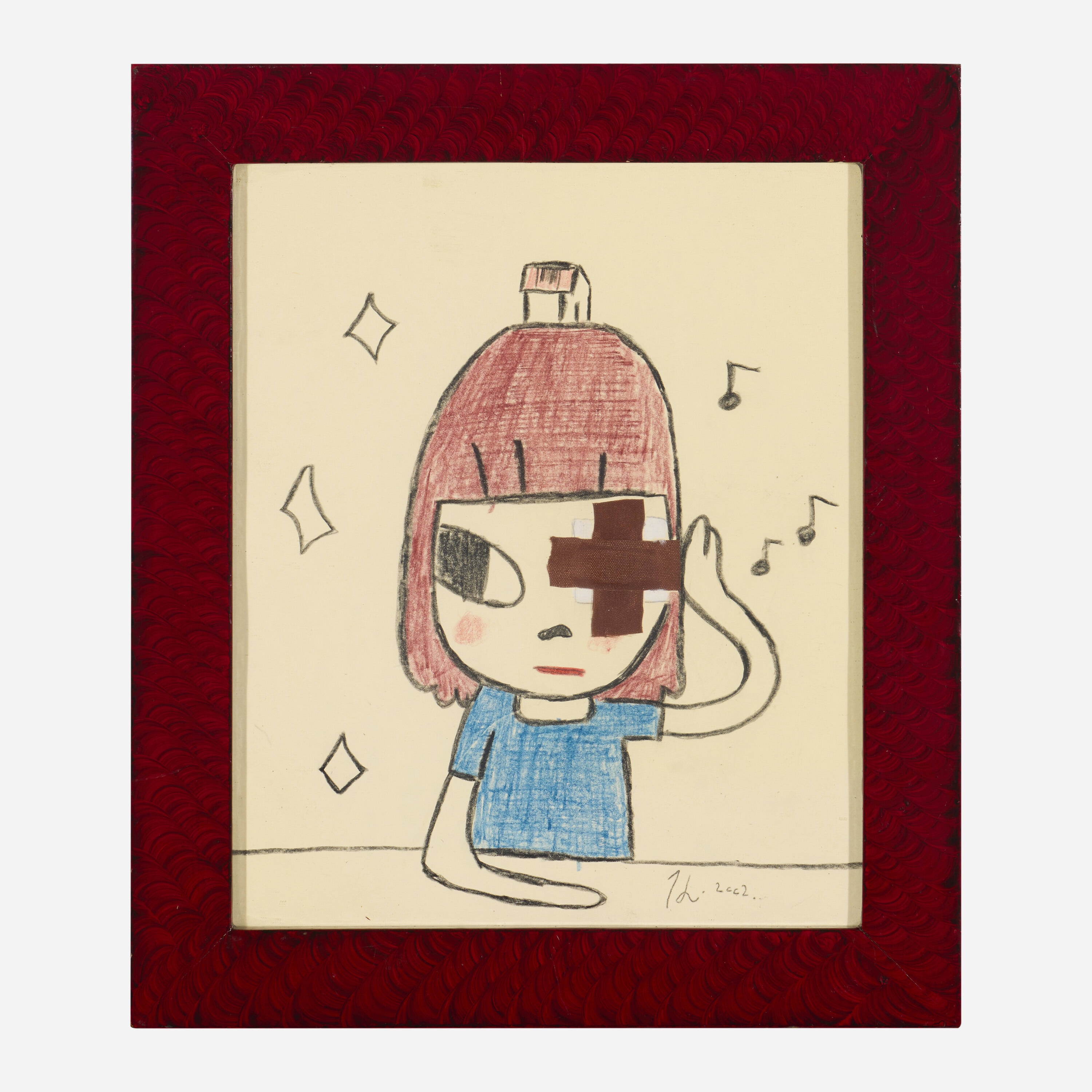 Artwork by Yoshitomo Nara, Untitled, Made of Pastel, Colored Pencil And Bandages On Paper