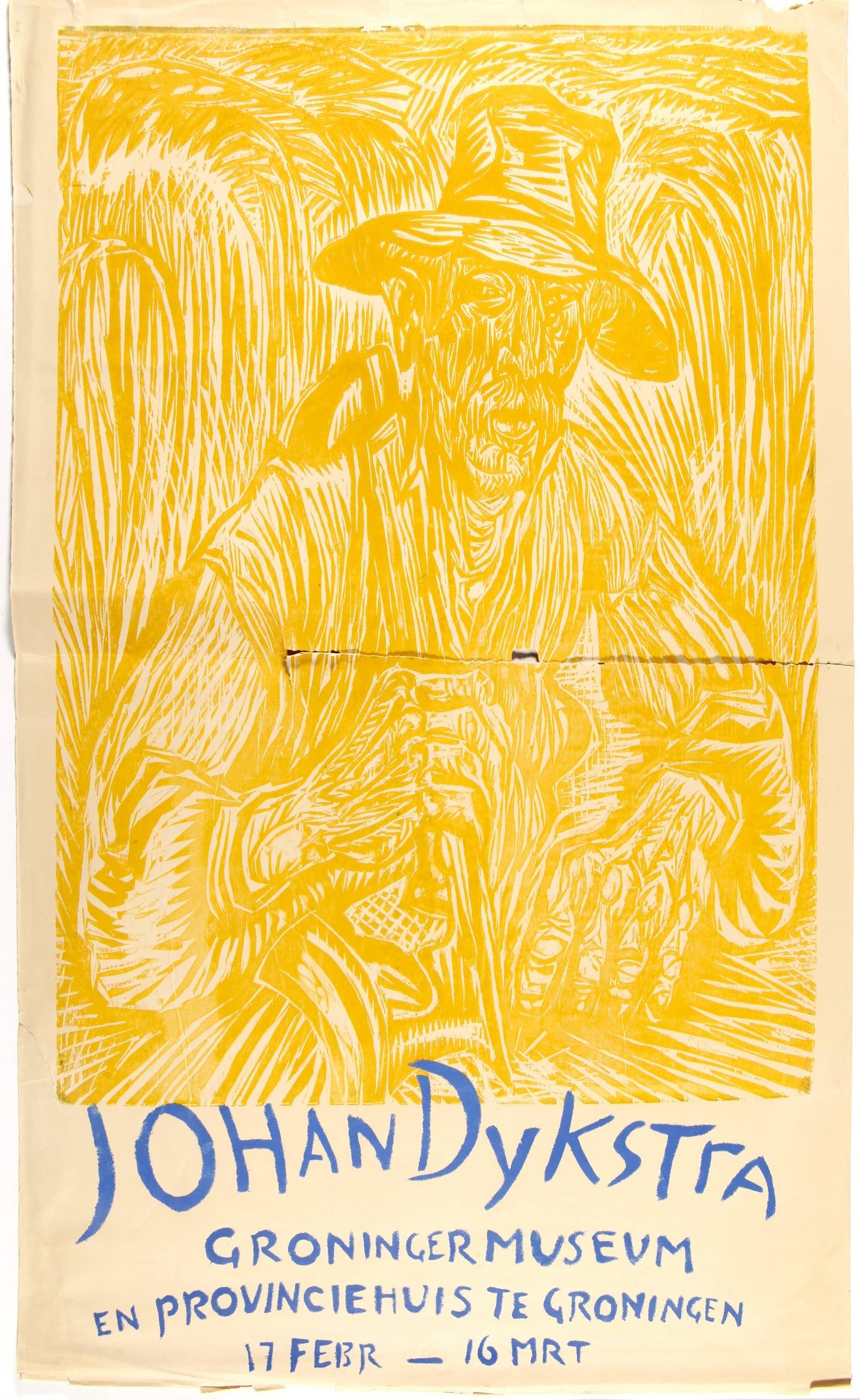 Artwork by Johan Dijkstra, Johan Dijkstra. Groninger Museum en Provinciehuis, Made of Woodcut Poster, Printed In Yellow And Blue