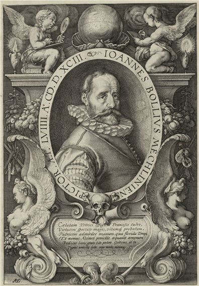 Engr. oval portrait surrounded by richly decorated border