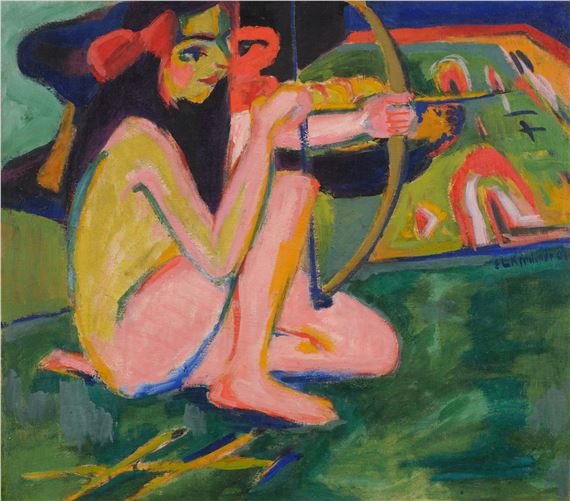 Fränzi mit Pfeilbogen (Fränzi with Bow and Arrow by Ernst Ludwig Kirchner, Executed in 1910