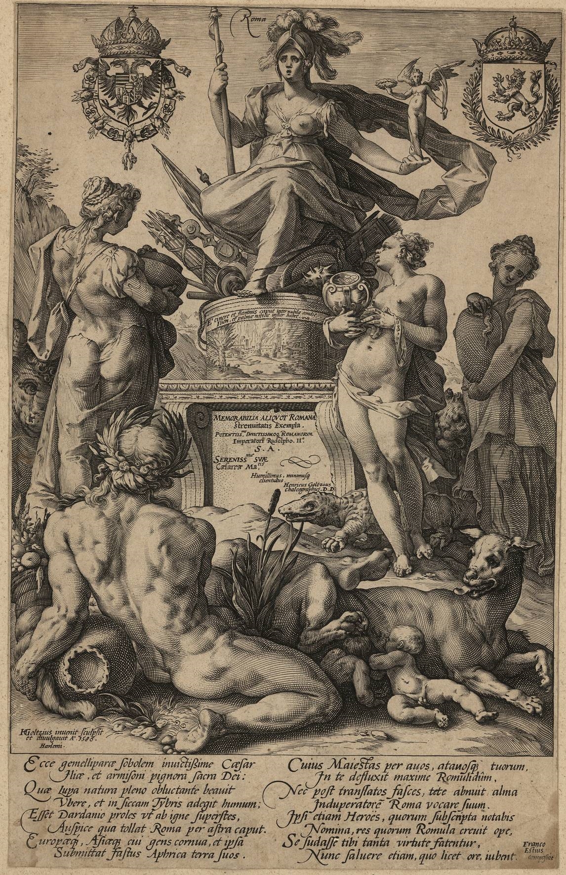 Artwork by Hendrick Goltzius, Allegory of Rome, Made of Engraving