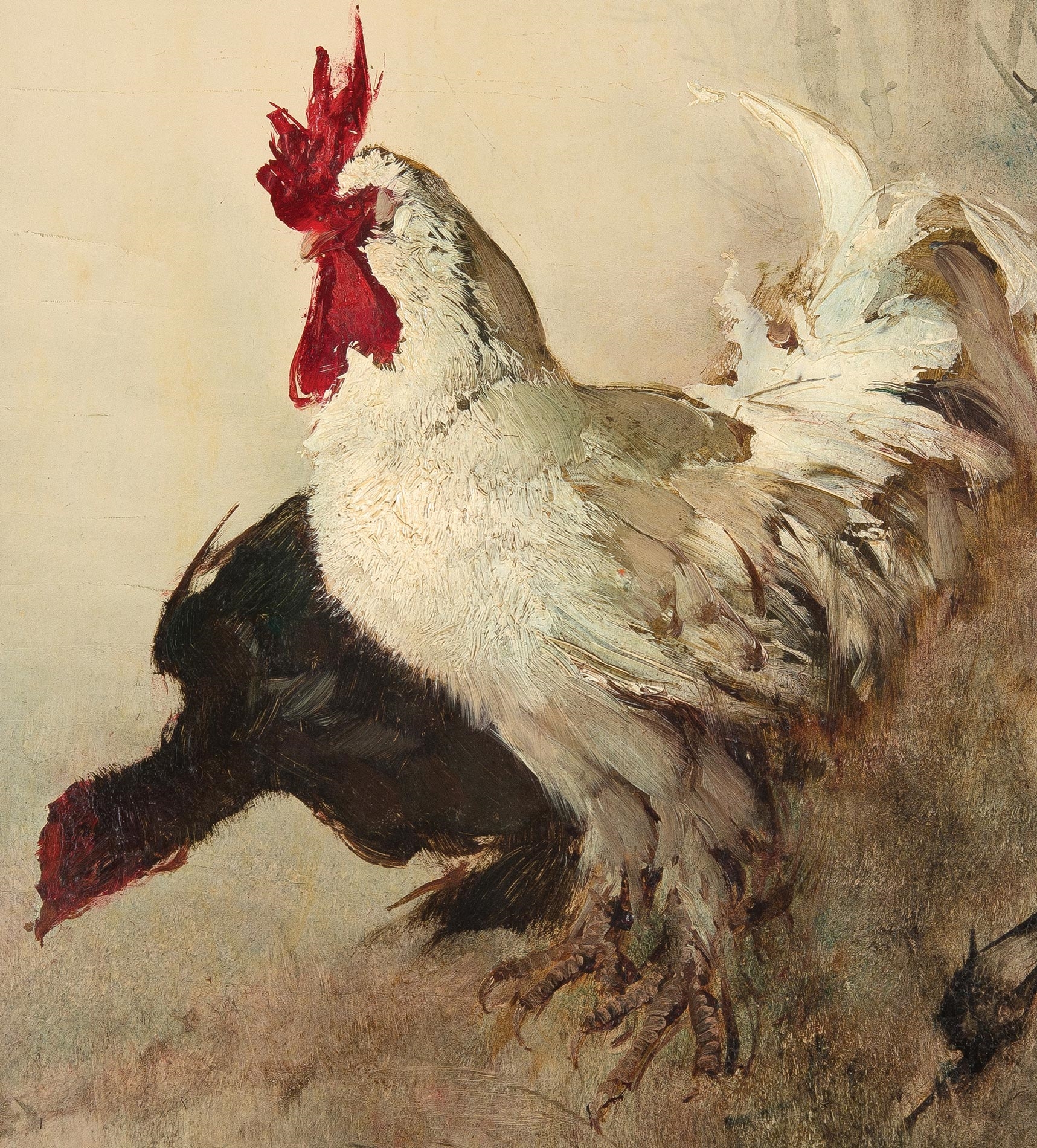 Artwork by Lee Man Fong, Rooster and Hen, Made of Oil On Board