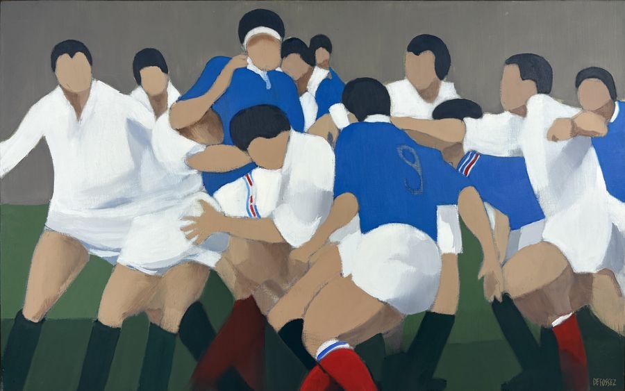Artwork by Alfred Defossez, Fond de touche - Rugby match scene, Made of Oil On Canvas