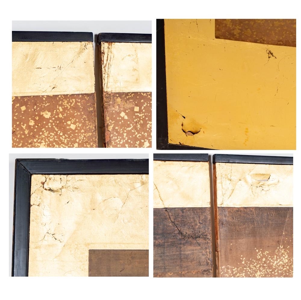 Artwork by Japanese School, Two Japanese Edo Period Three-Panel Screens, Made of Layered Gold Leaf, Ink, And Mineral Pigments