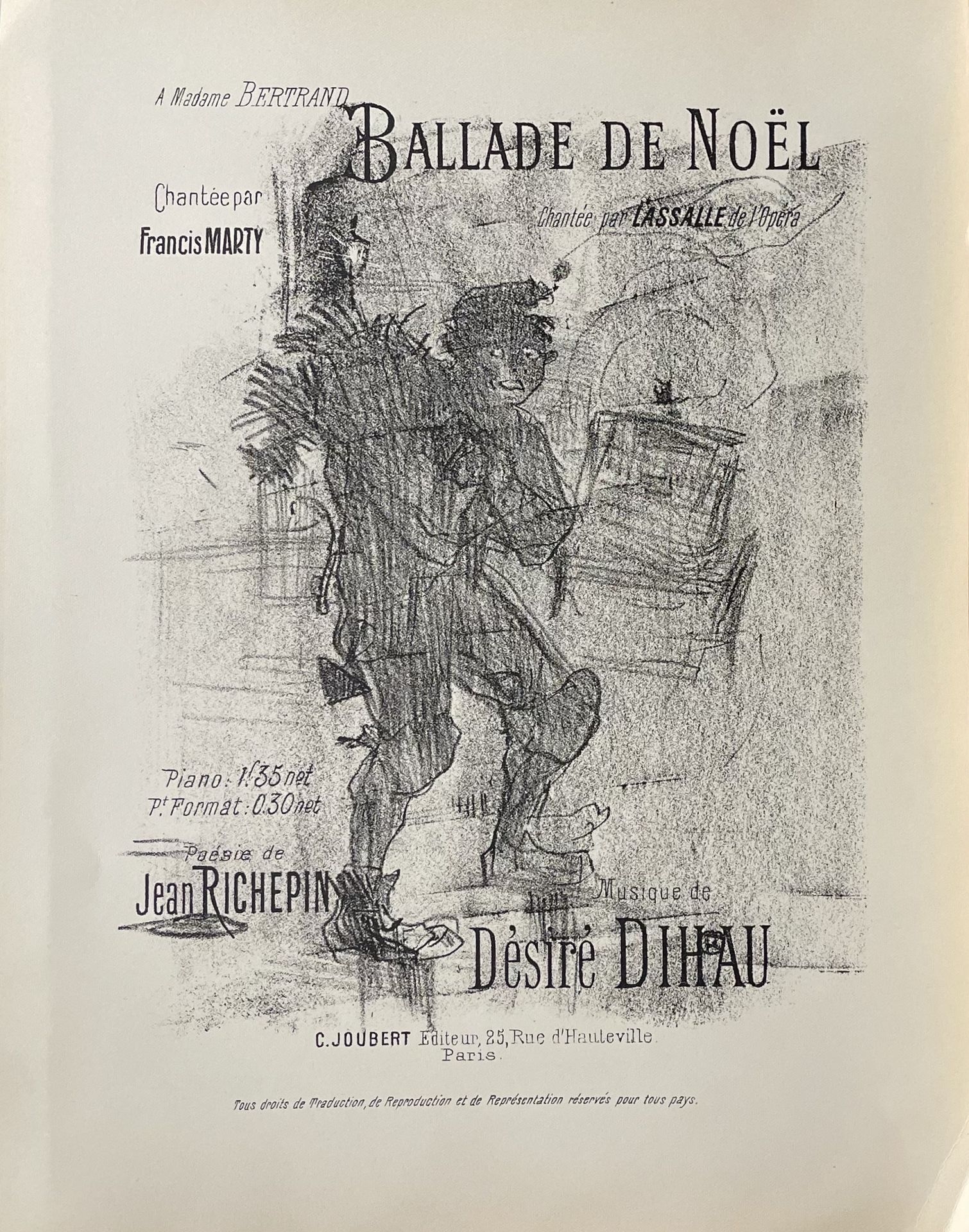 Artwork by Henri de Toulouse-Lautrec, Ballade de Noël - Ce que dit la pluie - Le Fou, Made of Lithographs On Vellum