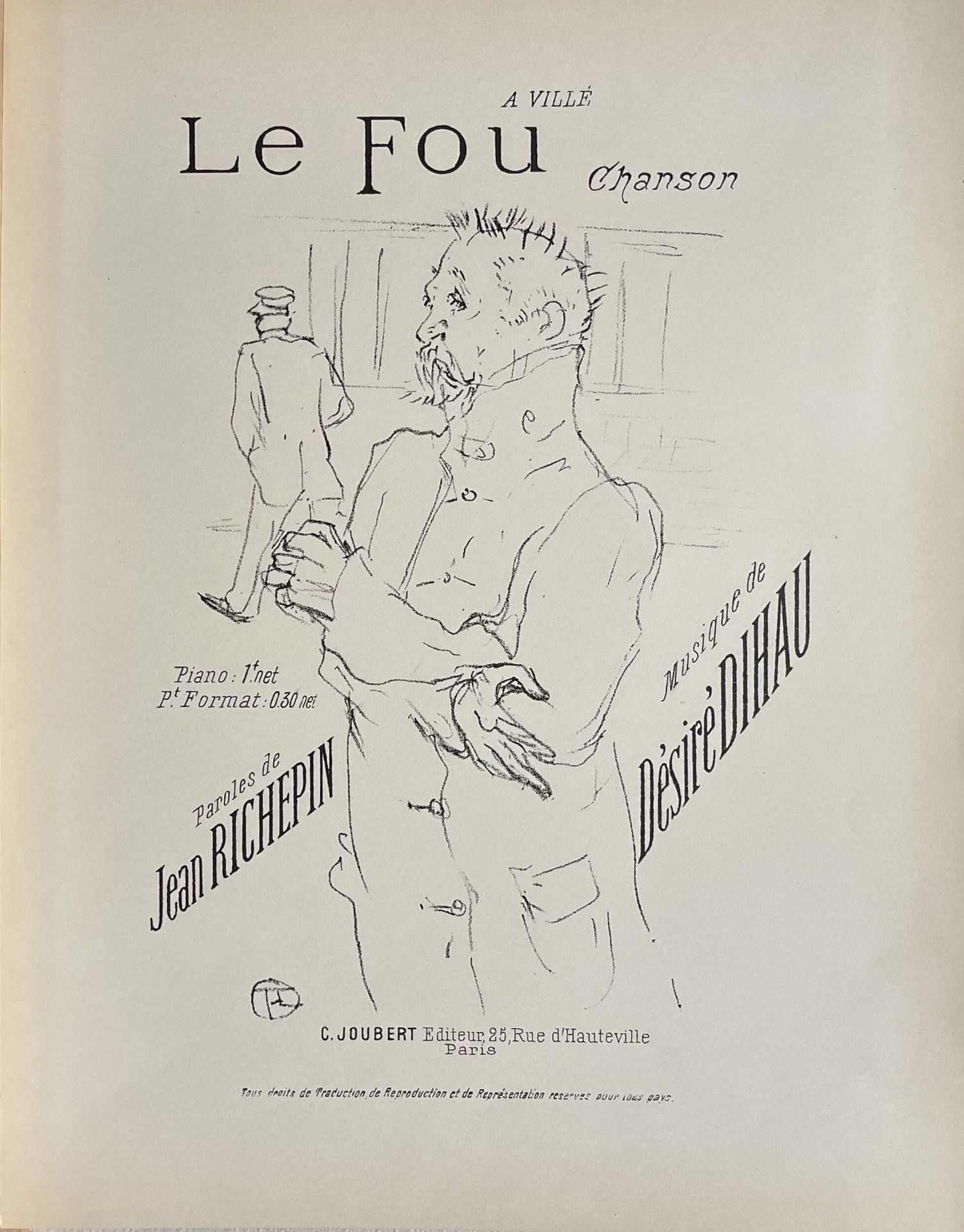 Artwork by Henri de Toulouse-Lautrec, Ballade de Noël - Ce que dit la pluie - Le Fou, Made of Lithographs On Vellum