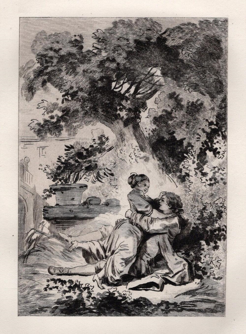 Artwork by Jean-Honoré Fragonard, Passion in the Garden, Made of Etching On Laid Paper