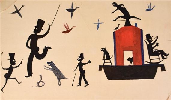 Folk Art Painting on Cardboard