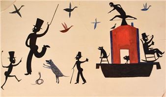 Folk Art Painting on Cardboard