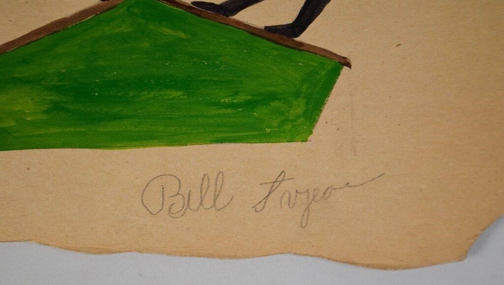 Artwork by Bill Traylor, man with donkey and airplane, Made of Tempera And Pencil On Found Cardboard