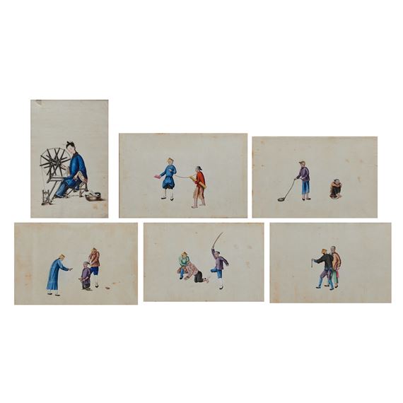 Group of Six Chinese Matted Pith Paintings