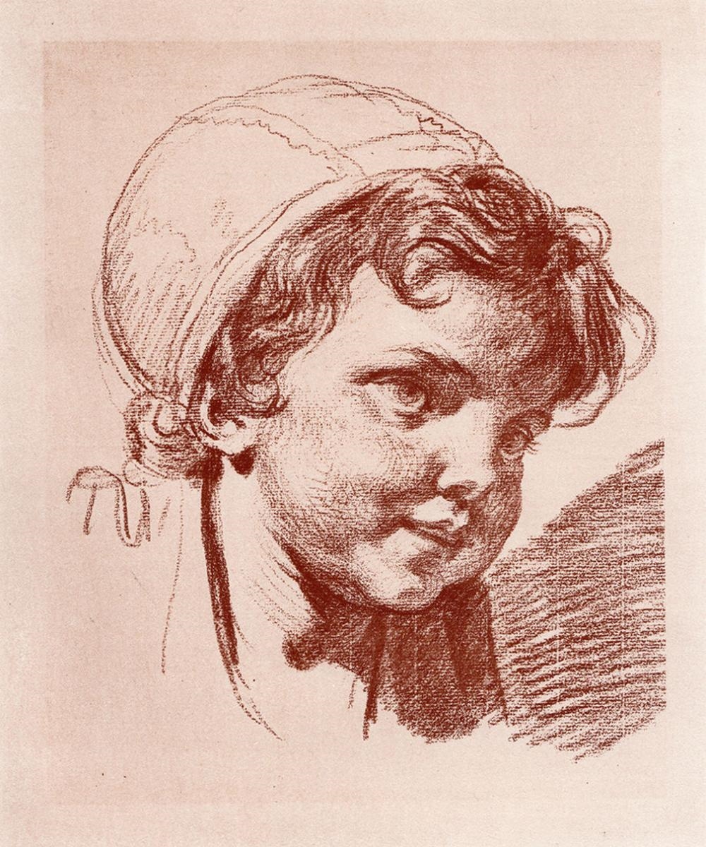 Artwork by Jean-Baptiste Greuze, Study of a Child's Head, Made of Heliogravure On Wove Paper