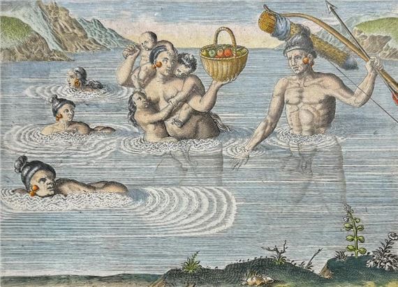 Florida - Floridians crossing over to an island to take their pleasure - Theodor de Bry