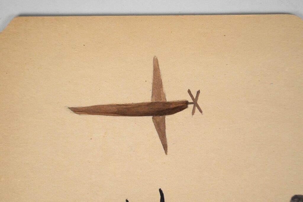 Artwork by Bill Traylor, man with donkey and airplane, Made of Tempera And Pencil On Found Cardboard